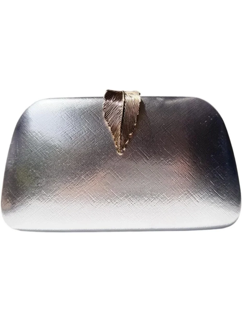 Women's Silver1 Elegant Clutch Purse Metallic Leaves Clasp Banquet Evening Bag